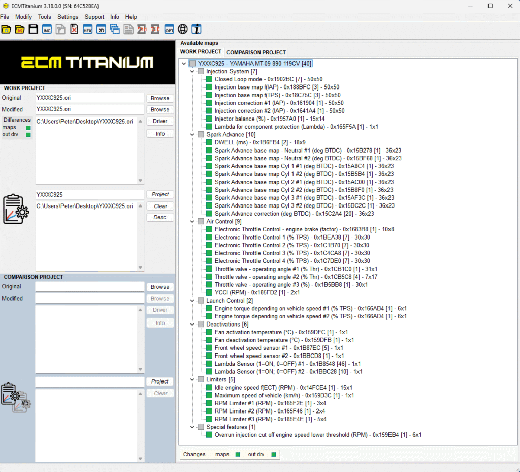 MT-09 ECU Maps Explained In ECM Titanium, Remap Your Bike Now